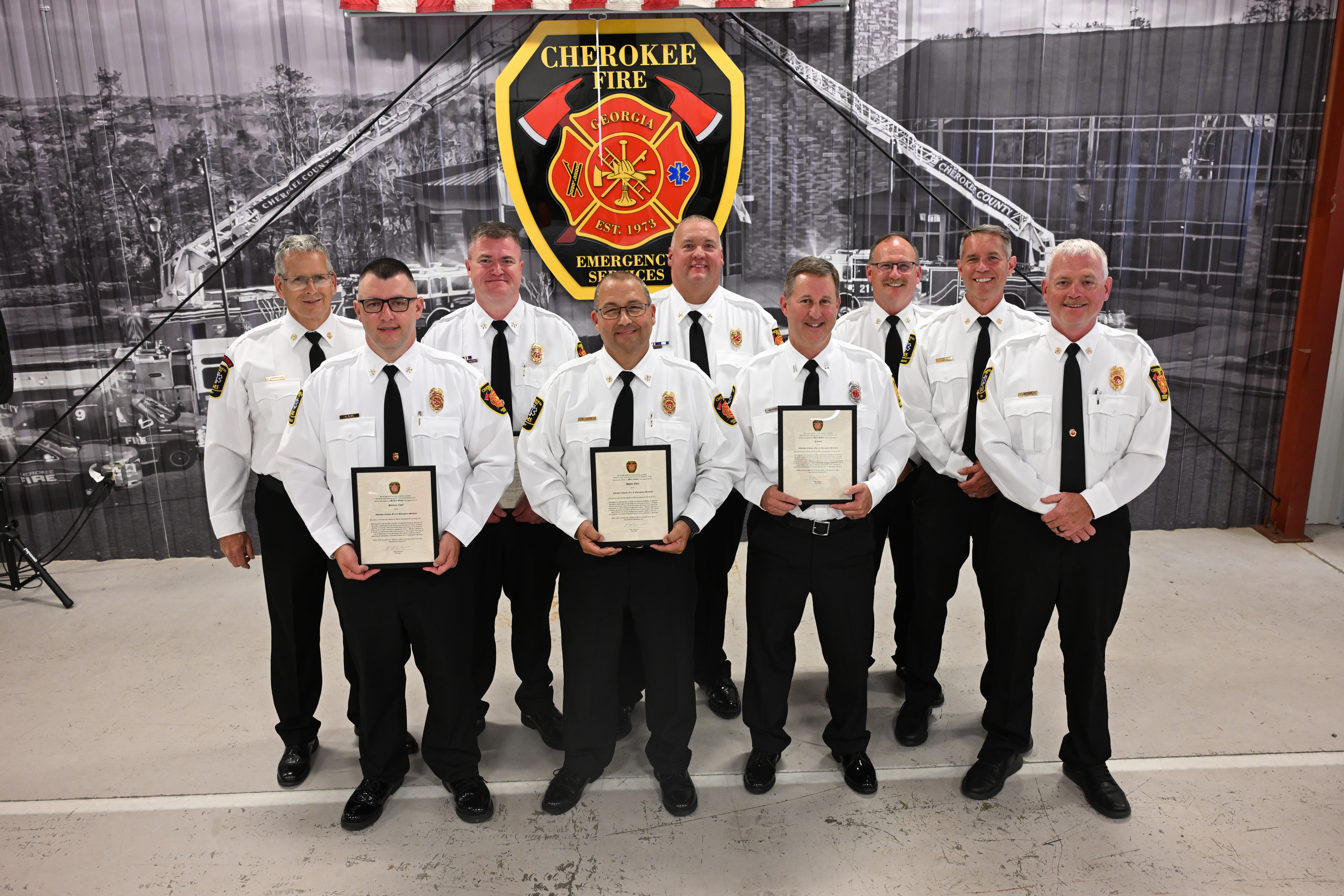 Newly promoted members of Cherokee County Fire & Emergency Services 